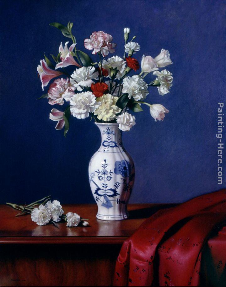 Kirk Richards Mixed Bouqet in a Blue Danube Vase